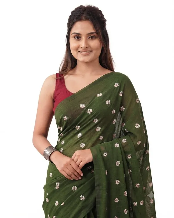 Green_Shiuli_Embroidery_Cotton_Saree