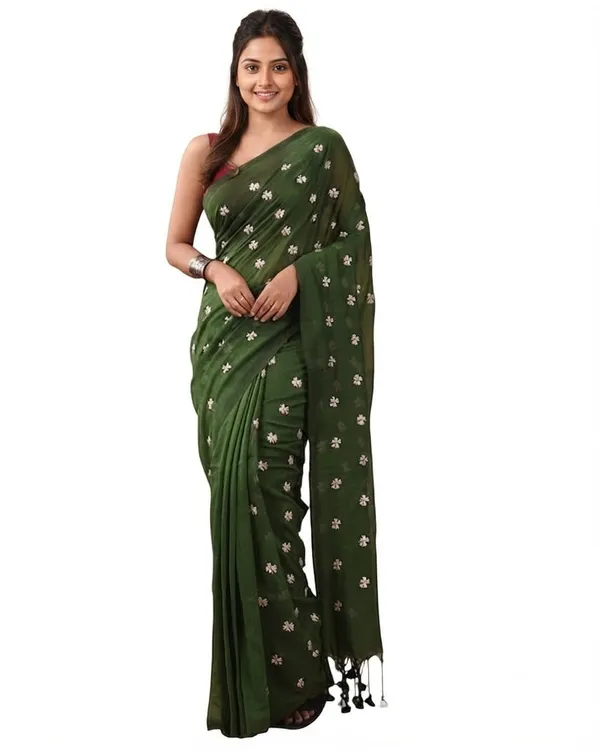 Green_Shiuli_Embroidery_Cotton_Saree
