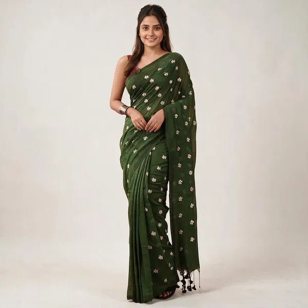 Green_Shiuli_Embroidery_Cotton_Saree