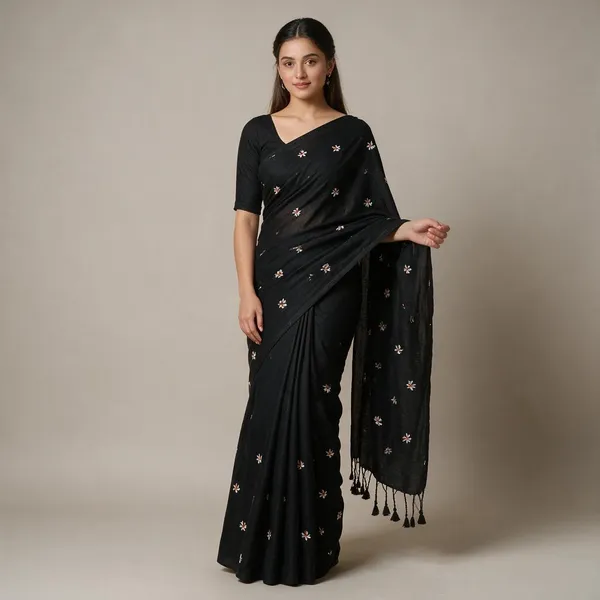 Black_Cotton_Embroidery_Full_Body_Shiuli_Design_Handloom_Saree