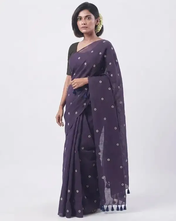 Violet_Shiuli_Embroidery_Cotton_Saree