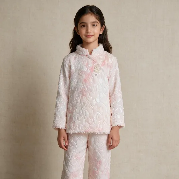 Pink_White_Faux_Fur_Lace_Floral_Top_Set_For_Kids