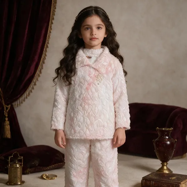 Pink_White_Faux_Fur_Lace_Floral_Top_Set_For_Kids