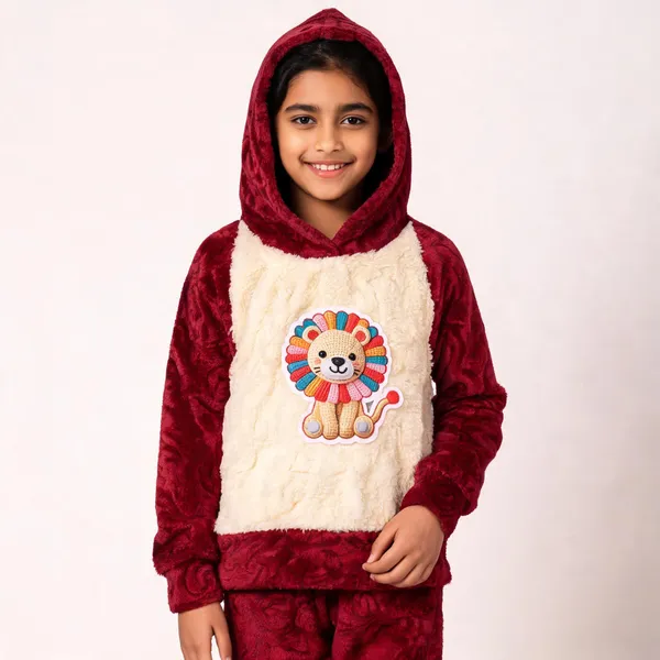Maroon_Fur_Hooded_Cap_Suit_For_Unisex_Kids