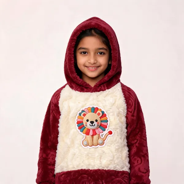 Maroon_Fur_Hooded_Cap_Suit_For_Unisex_Kids