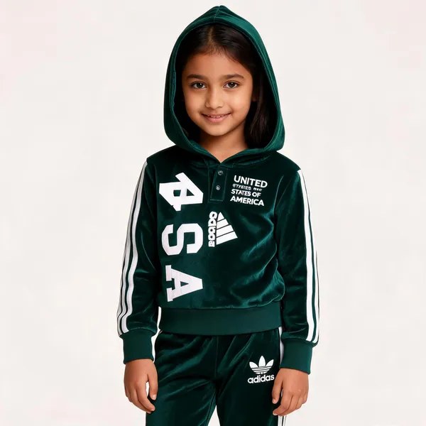 Green_Velvet_Hooded_Cap_Suit_For_Unisex_Kids