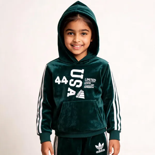 Green_Velvet_Hooded_Cap_Suit_For_Unisex_Kids