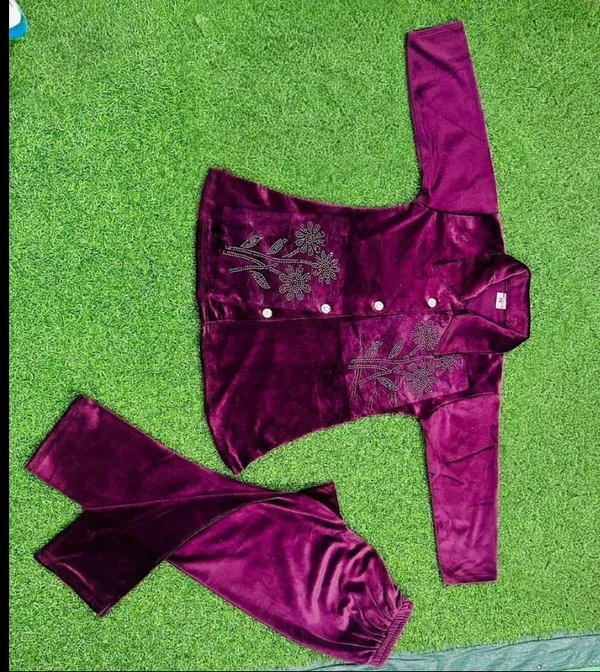 Maroon_Velvet_Embroidered_Kurta_Set_for_Women