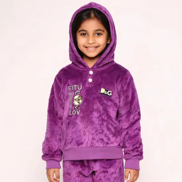 Purple_Faux_Fur_Hooded_Cap_Suit_For_Kids
