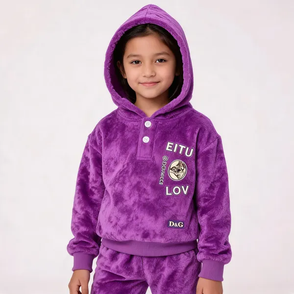 Purple_Faux_Fur_Hooded_Cap_Suit_For_Kids
