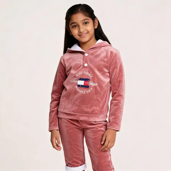 Pink_Velvet_Hooded_Cap_Suit_For_Kids