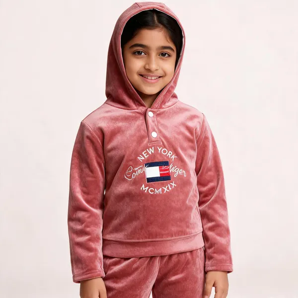 Pink_Velvet_Hooded_Cap_Suit_For_Kids