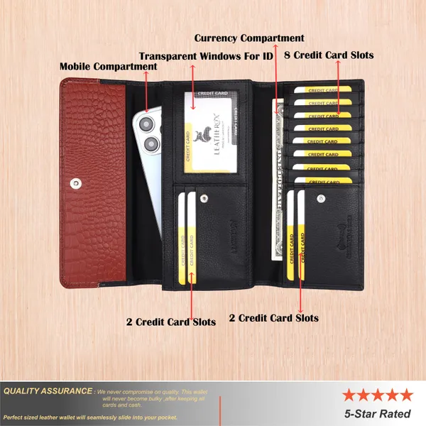 Black-Tan_Leather_Croc_Accent_Long_Wallet_for_Women