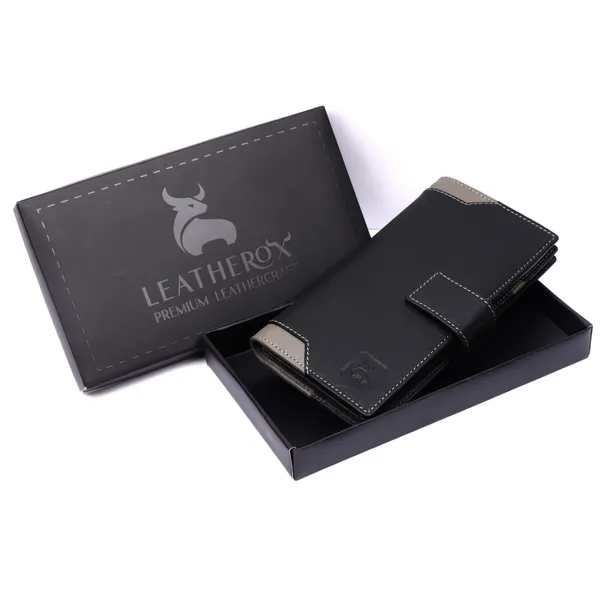 Black-Grey_Leather_Long_Wallet_for_Women