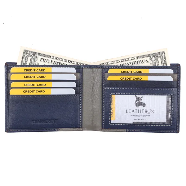 Blue-Grey_Textured_Bi-Fold_Wallet_For_Men