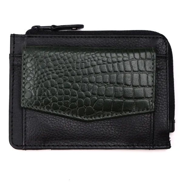 Black-Green_Leather_Zipper_Card_Holder_Wallet_for_Unisex