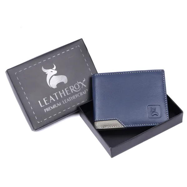 Blue-Grey_Textured_Bi-Fold_Wallet_For_Men