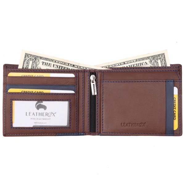 Brown-Blue_Leather_Finish_Bi-Fold_Wallet_for_Men