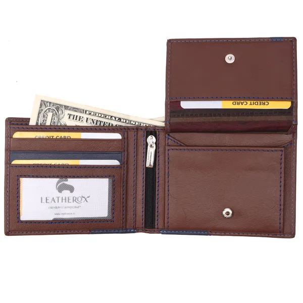 Brown-Blue_Leather_Finish_Bi-Fold_Wallet_for_Men