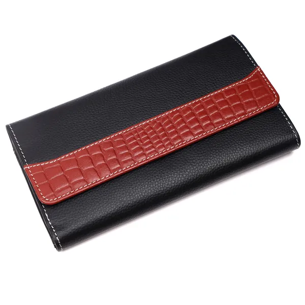 Black-Tan_Leather_Croc_Accent_Long_Wallet_for_Women
