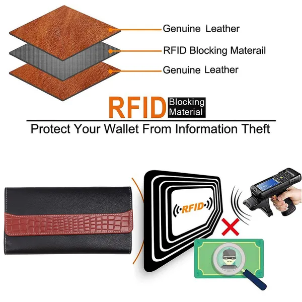 Black-Tan_Leather_Croc_Accent_Long_Wallet_for_Women