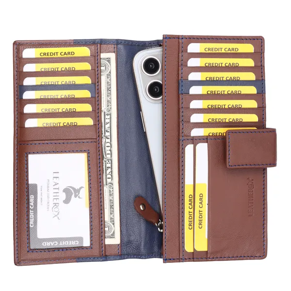 Brown-Blue_Textured_Long_Wallet_for_Women