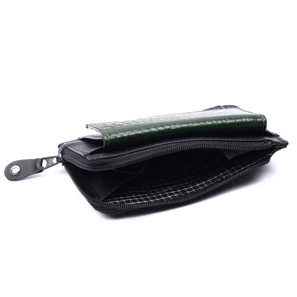 Black-Green_Leather_Zipper_Card_Holder_Wallet_for_Unisex