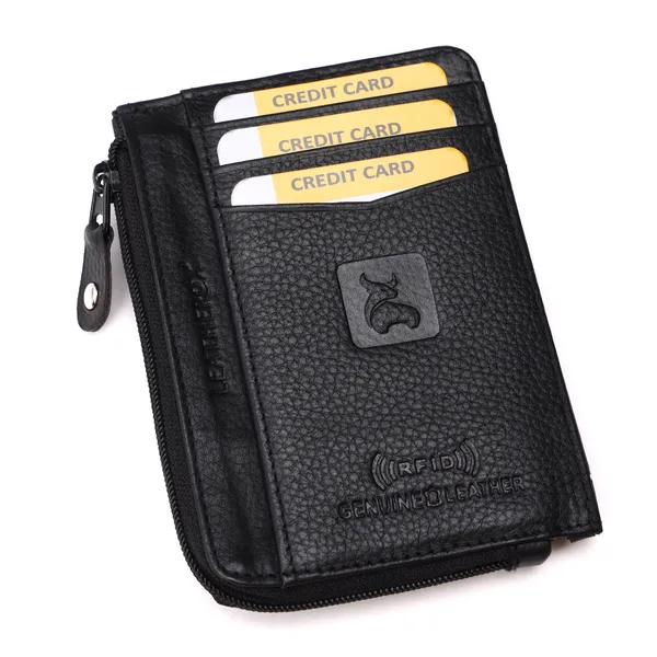 Black-Green_Leather_Zipper_Card_Holder_Wallet_for_Unisex