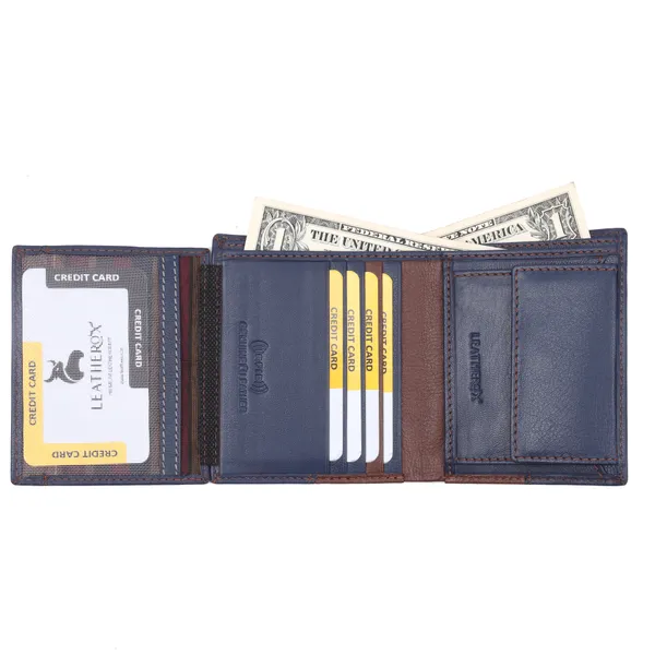 Blue-Brown_Genuine_Leather_RFID_Blocking_Bi-Fold_Wallet_For_Men