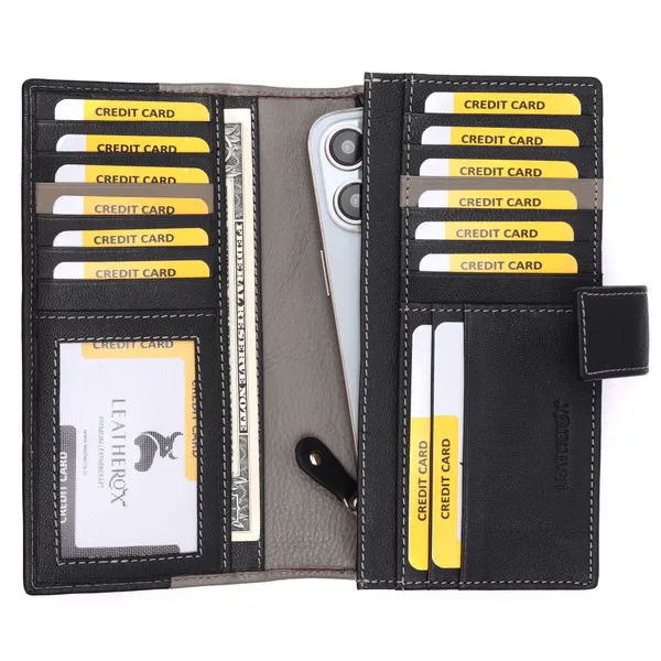 Black-Grey_Leather_Long_Wallet_for_Women