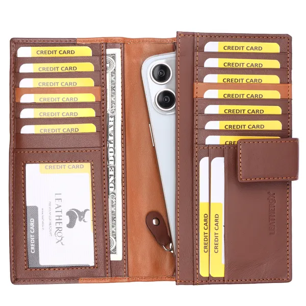 Brown-Tan__Leather_Long_Wallet_for_Women