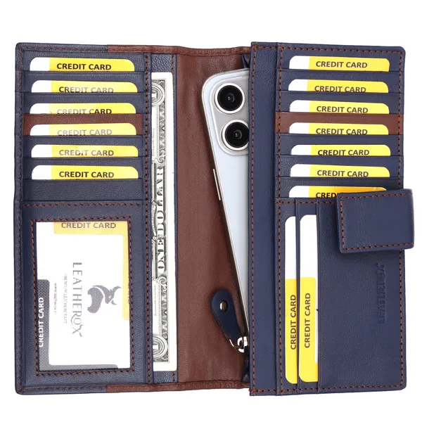 Blue-Brown_Leather_Long_Wallet_for_Women