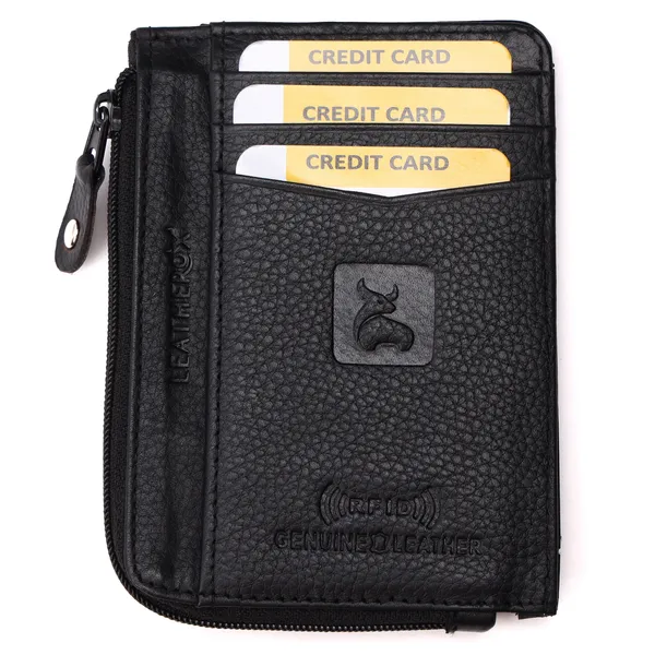 Black-Green_Leather_Zipper_Card_Holder_Wallet_for_Unisex