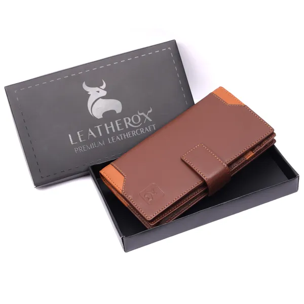 Brown-Tan__Leather_Long_Wallet_for_Women