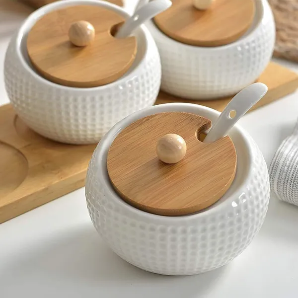 Porcelain_Condiment_Jar_With_Bamboo_Lid_And_Wooden_Tray