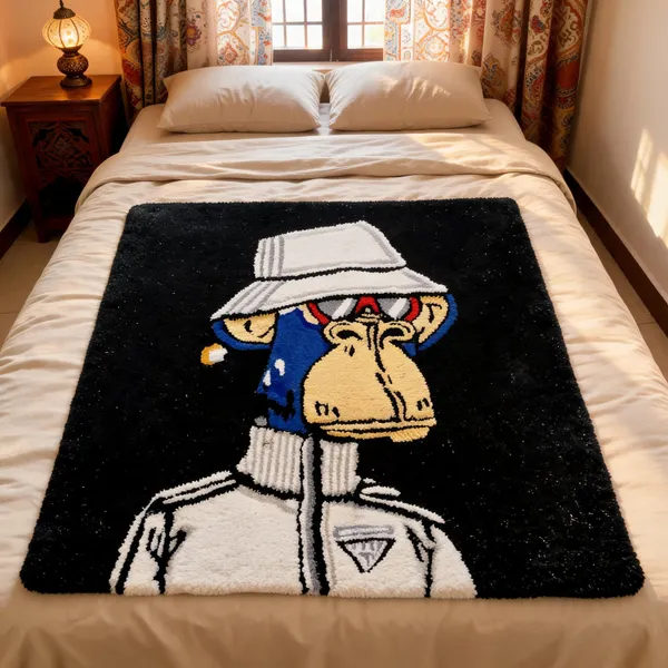 White_Wool_Contemporary_Sad_Ape_Print_Cut_Pile_Hand_Tufted_Rug