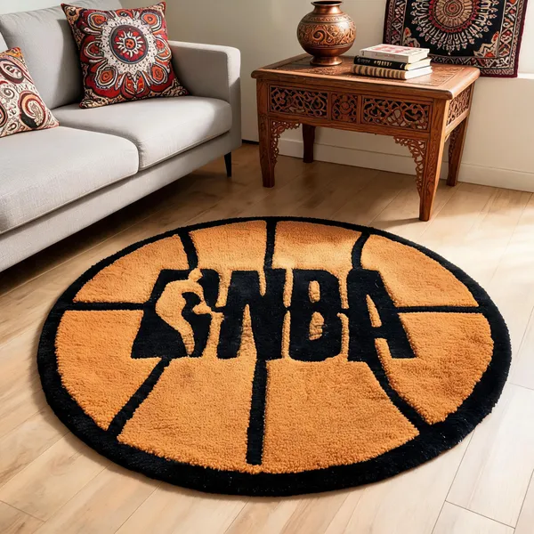 Orange_Wool_Cut_Pile_Basketball_Nba_Print_Rug