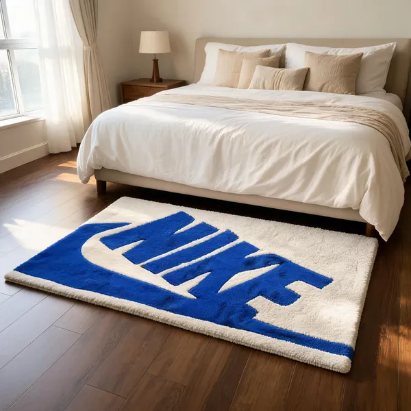 Blue_Wool_Contemporary_Nike_Logo_Print_Cut_Pile_Hand_Tufted_Rug