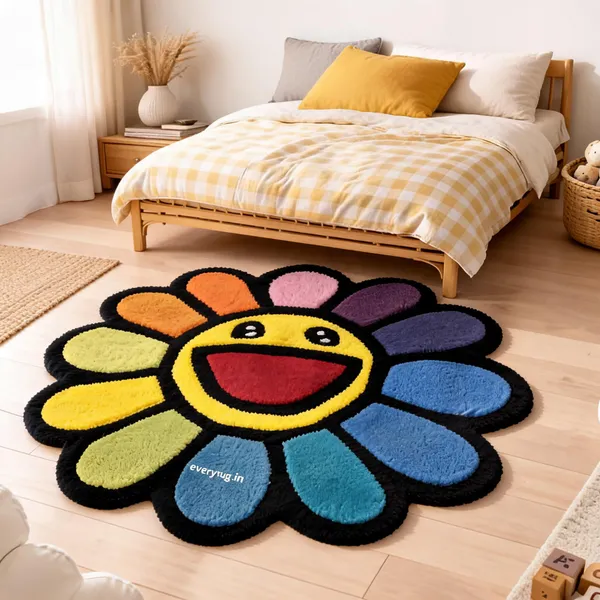 Multicolor_Wool_Cut_Pile_Floral_Print_Rug