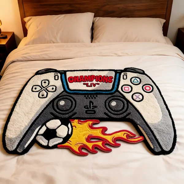 White_Wool_Cut_Pile_Playstation_Controller_Print_Rug