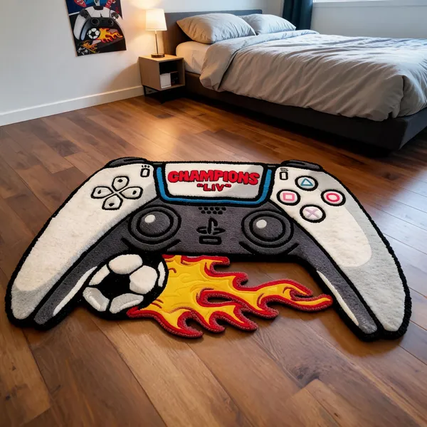 White_Wool_Cut_Pile_Playstation_Controller_Print_Rug