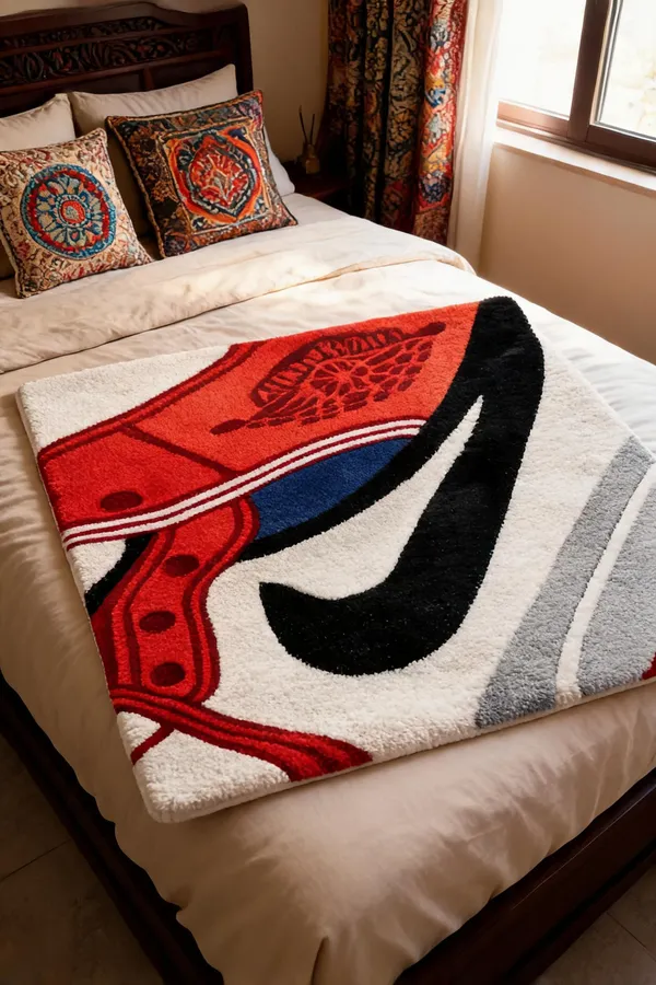 Red_Wool_Streetwear_Shoe_Patch_Print_Cut_Pile_Hand_Tufted_Rug
