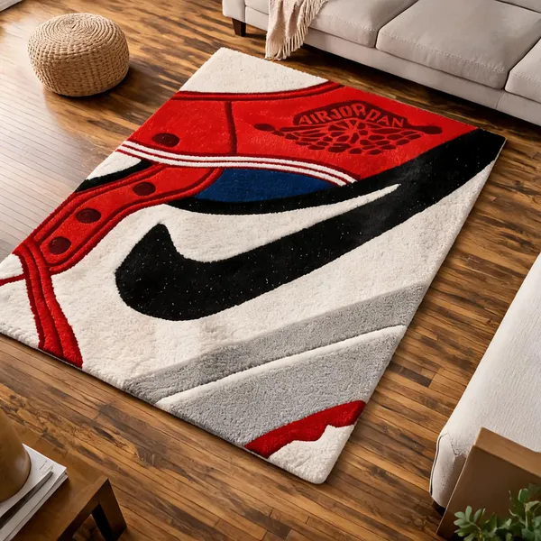 Red_Wool_Streetwear_Shoe_Patch_Print_Cut_Pile_Hand_Tufted_Rug