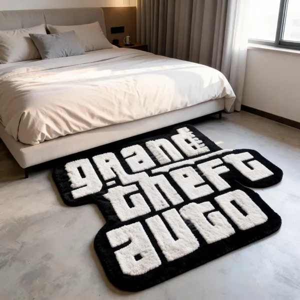 White_Wool_Cut_Pile_Gta_Letter_Print_Rug