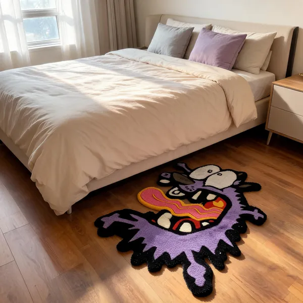 Purple_Wool_Cut_Pile_Courage_Cartoon_Print_Rug