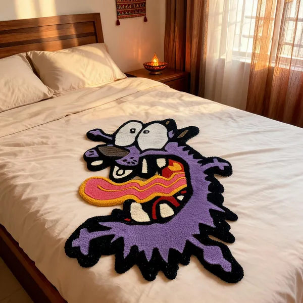 Purple_Wool_Cut_Pile_Courage_Cartoon_Print_Rug