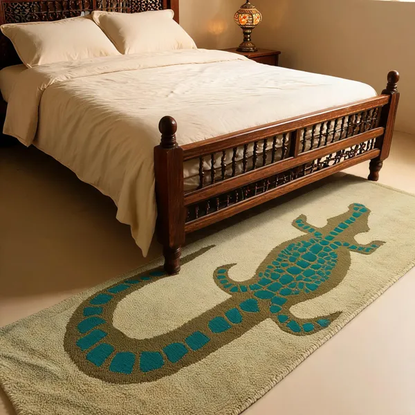 Green_Wool_Cut_Pile_Crocodile_Animal_Print_Rug