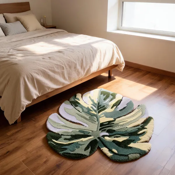 Multicolor_Wool_Cut_Pile_Leaf_Print_Rug