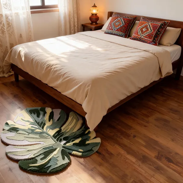 Multicolor_Wool_Cut_Pile_Leaf_Print_Rug