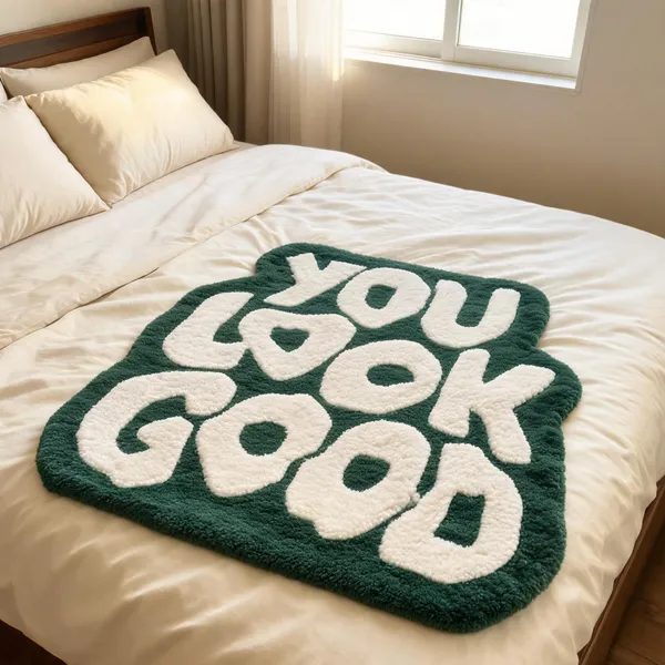 White_Wool_Cut_Pile_You_Look_Good_Typography_Rug